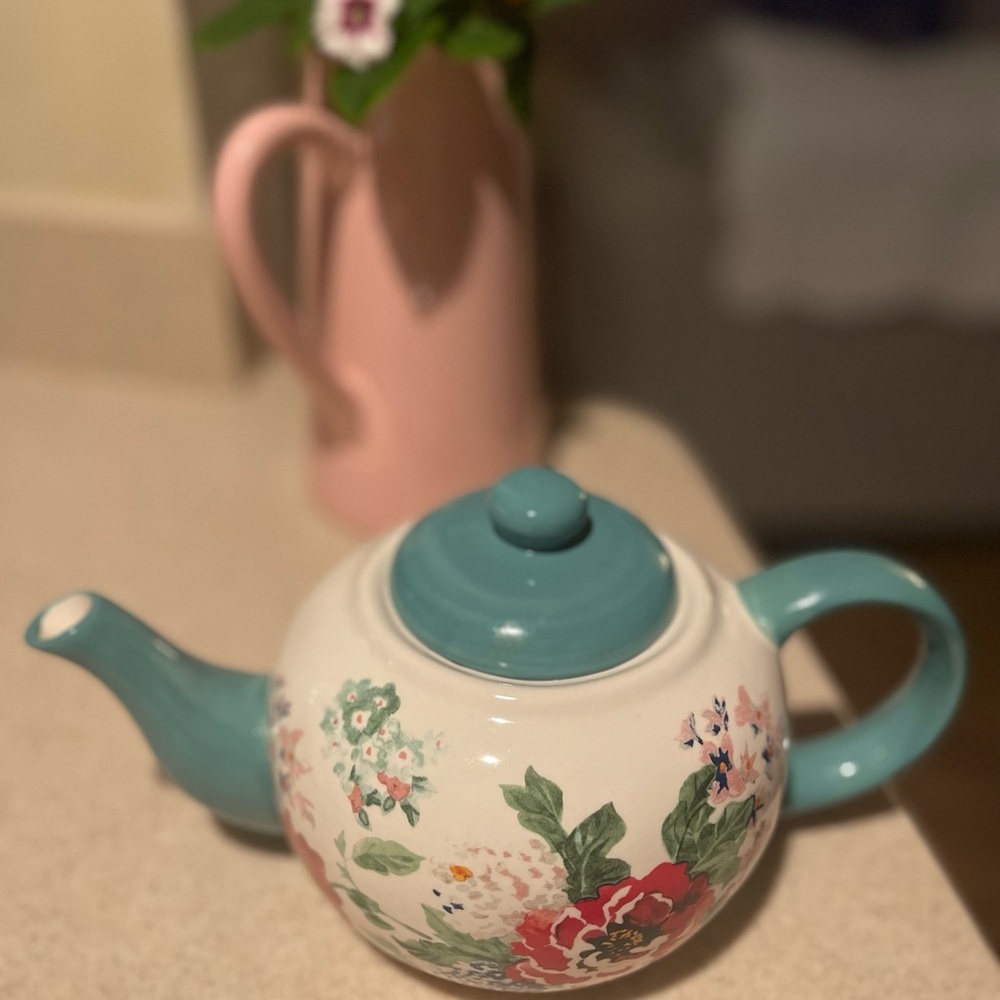 The Pioneer Woman Teal and Cream Floral Teapot - Picture 2 of 13